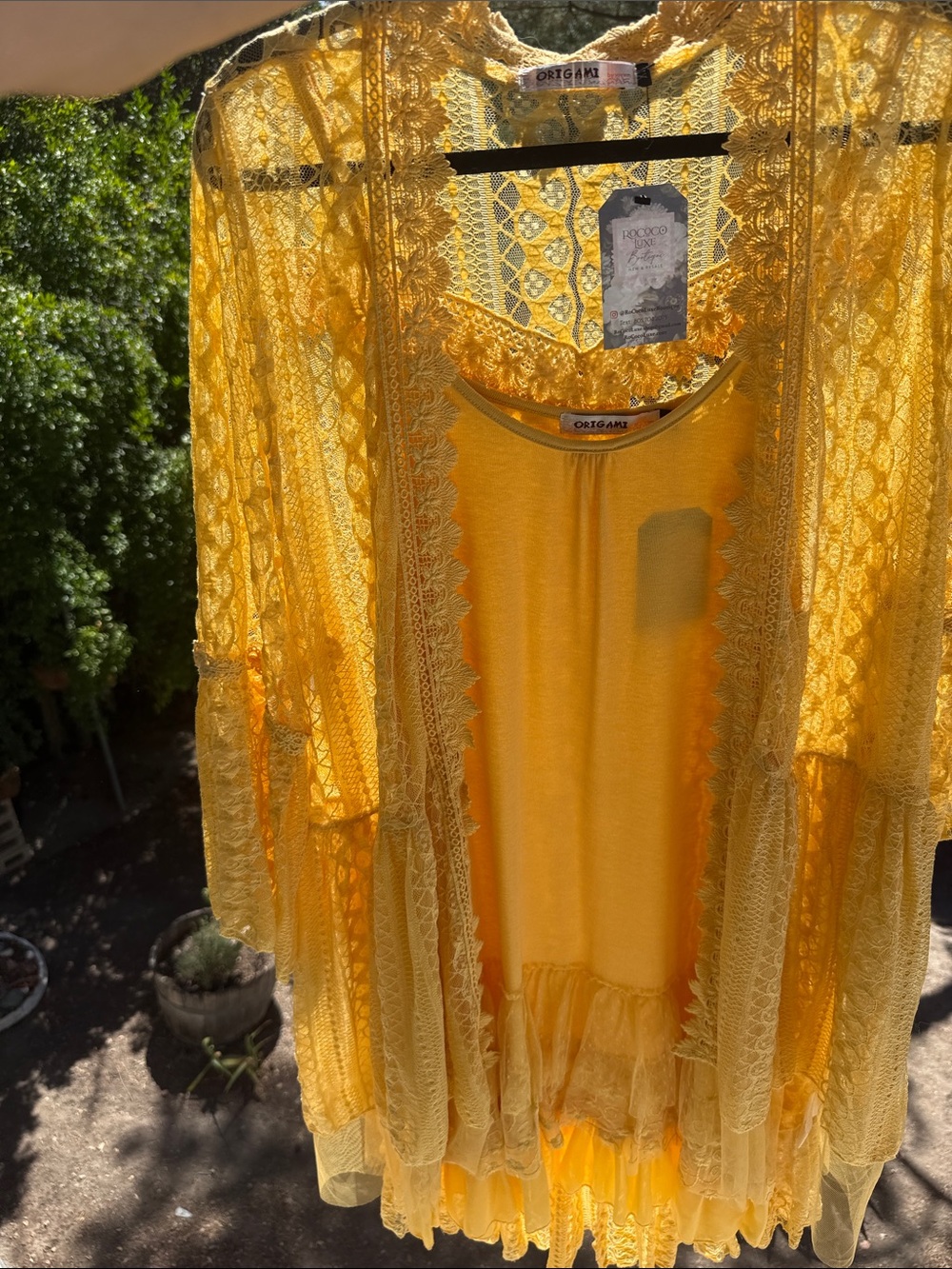 NWT Origami Dress set w kimono SET Sunny Yellow layered Tiers cardigan XL XXL 1X